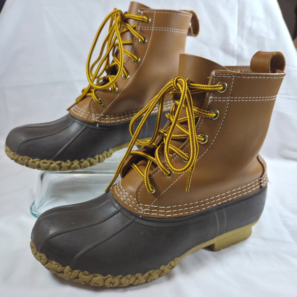 LL Bean Boots Womens 8W Waterproof Duck Boots Brown Leather Made in USA 175064